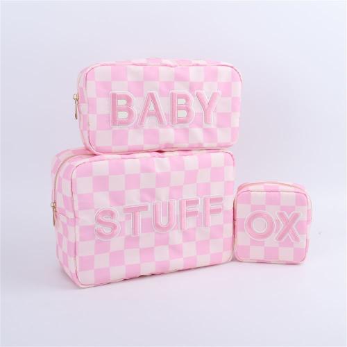 Keymay High Quality Custom Print Pattern Embroidery Letter Cherecked Plaid Cosmetic Bag Initial Makeup Bag Custom Print Pouch