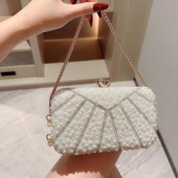 NEW Arrival Women's Pearl Clutch Bag Noble Rhinestone Beaded Evening Bags Wedding Clutch Purse Bag with Handle Handbag