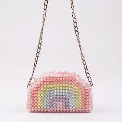Custom Mini Pearl Rainbow Headset Chain Bag 2023 New Diy Beaded Hand Bag Fashion Pearl Messenger Bag