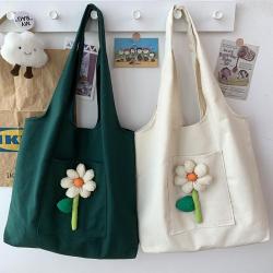 New Women's Shoulder Bag Fresh Flowers Cartoon Pattern Canvas Bag for Shopping