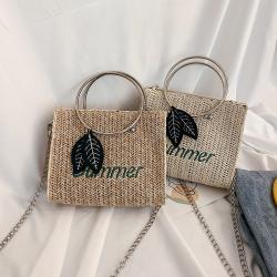 New Fashion Versatile Straw Woven Handbag Custom Pure Color Casual Cross-body Bag Pu Leather Single Shoulder Small Square Bag