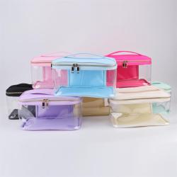 Factory Clear Toiletry Bag 8 Colors Nylon Transparent PVC Wash Bag Unisex Makeup Pouch Clear Open Top Cosmetic Bag With Handle