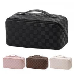 Gelory Custom Logo Portable Travel Large Capacity Wash Bag PU Leather Cosmetics Storage Bag Pouch Waterproof
