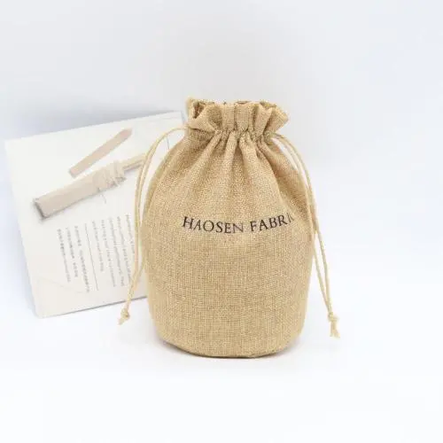 Free Sample Round Bottom Drawstring Jute Burlap Candle Wine Gift Packaging Pouch Custom Logo Perfume Cosmetic Bags