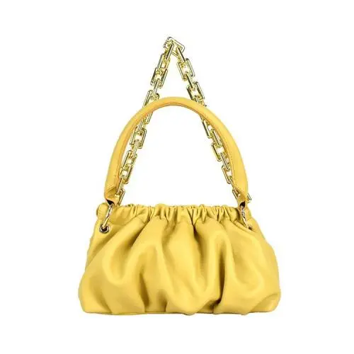 Trendy Women Pleated Shoulder Underarm Bag Casual Ladies Solid Color with chain Hobos Purse Handbags