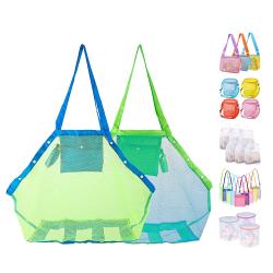 GELORY Customized Wholesale Large Capacity Colorful Beach Toy Seashell Bags Custom Zip Up Mesh Beach Bag