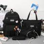 2023 New Four Piece Canvas Backpack Wholesale Backpack Bags Woman Ladies High Capacity Korean Women's Leisure Backpack