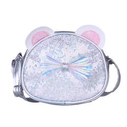 Fashion Cartoon Cute Kids Small Handbag Purse Wholesale Glitter PU Leather Girls Crossbody Bag with Bow