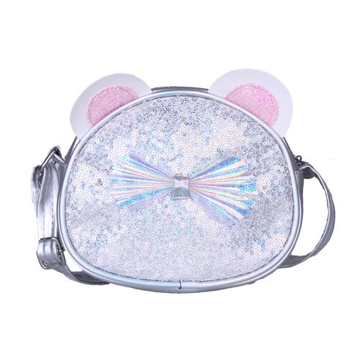 Fashion Cartoon Cute Kids Small Handbag Purse Wholesale Glitter PU Leather Girls Crossbody Bag with Bow