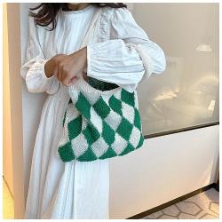 ZR609 Women's Bag Woven Cloth Contrasting Color Stitching Fashion Working Comfortable Portable Shoulder Female Girl Bag Shopping