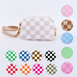 Keymay Custom High Quality Printed Pattern Gold Hardware Waterproof Nylon Sports Waist Pack Checkered Fanny Pack Waist Belt Bag