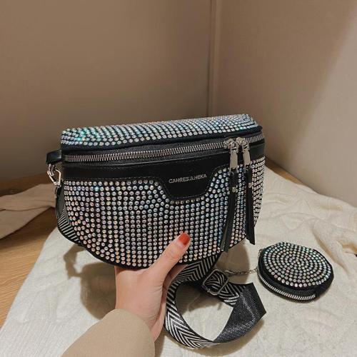 2024 new rhinestone silver leather bag women shoulder bag upgrade fashion atmosphere semi-oval handbag