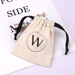 Custom Logo Printed Small Cotton Canvas Cosmetic Gift Packaging Bag Natural Drawstring Dust Jewelry Pouch