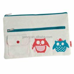 Gelory New Model Fashion Custom Design Cartoon Monster Printed School Small Canvas Zipper Pencil Case Custom Canvas Pencil Bag