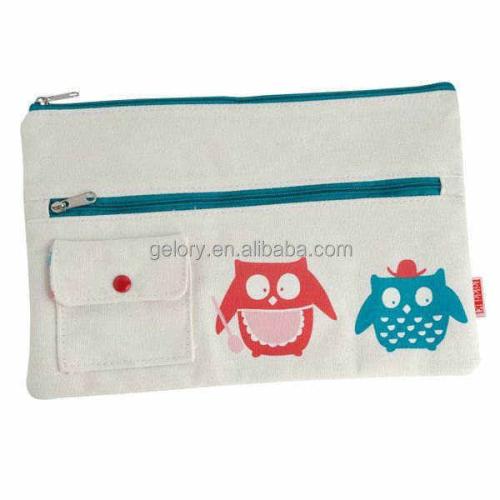 Gelory New Model Fashion Custom Design Cartoon Monster Printed School Small Canvas Zipper Pencil Case Custom Canvas Pencil Bag