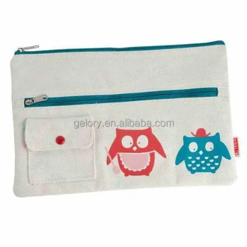 Gelory New Model Fashion Custom Design Cartoon Monster Printed School Small Canvas Zipper Pencil Case Custom Canvas Pencil Bag