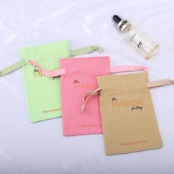Custom Logo Printing Small Canvas Drawstring Cosmetic Skincare Products Storage Bag Cotton Canvas Gift Makeup Pouch