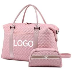 Custom 2PCS/SET Travel Overnight Weekender Bag with Toiletry Bag Carry On Sports Tote Gym Duffel Bag for Women