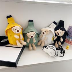 Wholesale Children Crossbody Bag Cute Bear Canvas Chest Shoulder Sling Bag for Kids Boys Girls
