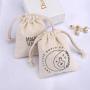 8 Oz Custom Logo Printed Natural Canvas Drawstring Jewelry Pouch Small Organic Cotton Gift Jewelry Bag