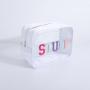 Keymay Custom Embroidery S M L XL Toiletry Bag Set Waterproof Handle Portable Zipper Letters Cosmetic Organizer Clear Makeup Bag