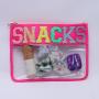 Keymay New Trend Wholesale PVC Makeup Pouch Custom Embroidered Letter Patches Snacks Clear Cosmetic Bag