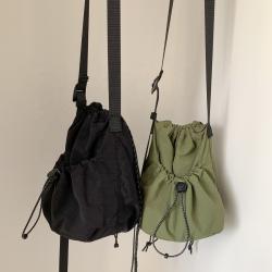 Drawstring Ruffles small messenger bag women soft nylon crossbody bucket bags fashion simple ladies shoulder bags