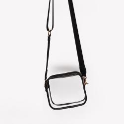 Keymay RTS Stock High Quality Pvc Clear Black Shoulder Bags Ladies Crossbody Bag Women Shoulder Clear Bag Stadium Approved