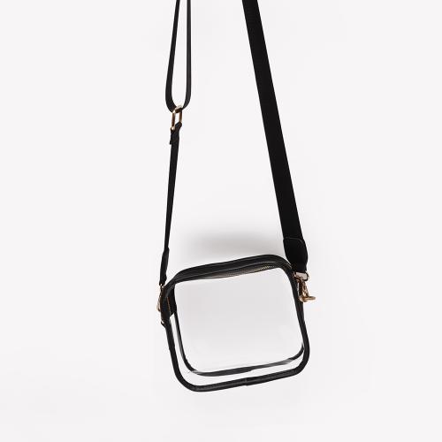 Keymay RTS Stock High Quality Pvc Clear Black Shoulder Bags Ladies Crossbody Bag Women Shoulder Clear Bag Stadium Approved