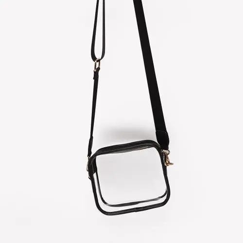 Keymay RTS Stock High Quality Pvc Clear Black Shoulder Bags Ladies Crossbody Bag Women Shoulder Clear Bag Stadium Approved