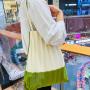 Pleated shoulder bag women's canvas shopping bag niche solid color three-dimensional shrink notebook