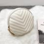 2024 Ladies V-Embroidered Single Sided round Bag with Chains Decoration Simple Fashion Portable Sling Bag