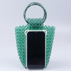 Fashion trend green acrylic round portable shell bag handmade beaded woven casual handbag for women 2024