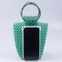 Fashion trend green acrylic round portable shell bag handmade beaded woven casual handbag for women 2024