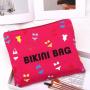 Custom Reusable Logo Printed Canvas Zipper Bag For Cosmetic Bikini Rose Red Cotton Canvas Travel Makeup Pouch