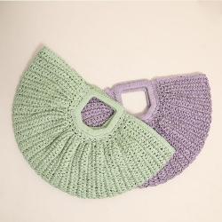 Simple solid color hand-held grass woven moon hand-held beach bag