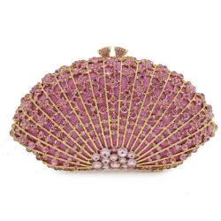 Handmade luxury women purse with hollowed out metal diamond bag bridal green fan shaped rhinestone evening bags