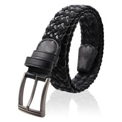 Newest pin buckle leather belt leather men weaved belt with elastic band for men women