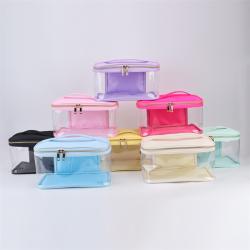 Large Capacity Portable Women Waterproof Makeup Brush Organizer Bag Transparent PVC Cosmetic Bag With Handle