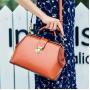 New Leather Handbags Messenger Bag Retro Simple Contrast Color Handbag Leather Doctor Bags