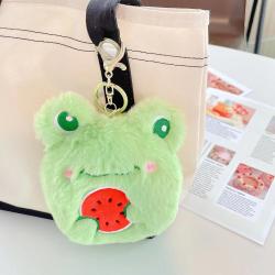 Hot sale plush frog design coin purse custom shape Wrist pouch mini keychain frog fur wallet