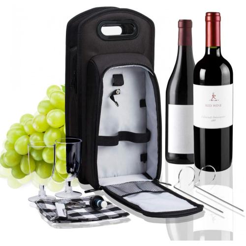 Insulated Wine Travel Bag with Handle Great Gift for Wine Lover Padded Protection Wine Cooler Bag for Picnic
