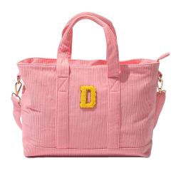 Hot Sale High Quality  Eco-friendly Custom Pink Corduroy Tote Bag With Zipper Cotton Shopping Bags Ladies Bags Handbag