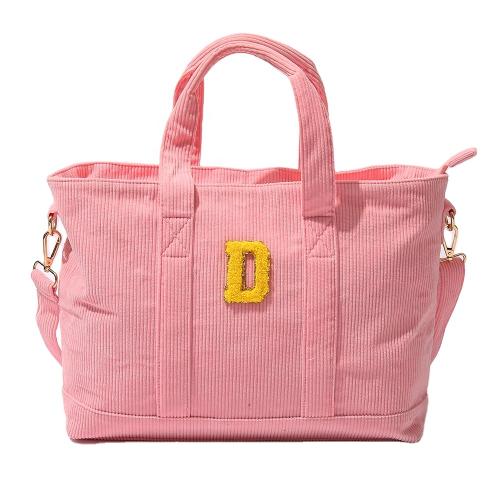 Hot Sale High Quality  Eco-friendly Custom Pink Corduroy Tote Bag With Zipper Cotton Shopping Bags Ladies Bags Handbag