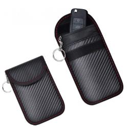 Custom Carbon Fiber PU Fabric RFID Signal Blocking Leather Car Key Pouch for Cell Phone