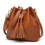 2024 new women's shoulder bags tassel drawstring PU bucket bag fashionable crossbody bags women handbags ladies