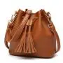 2024 new women's shoulder bags tassel drawstring PU bucket bag fashionable crossbody bags women handbags ladies