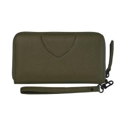 Luxury genuine cowhide leather long purse custom logo woman wallet with wristband rfid protection