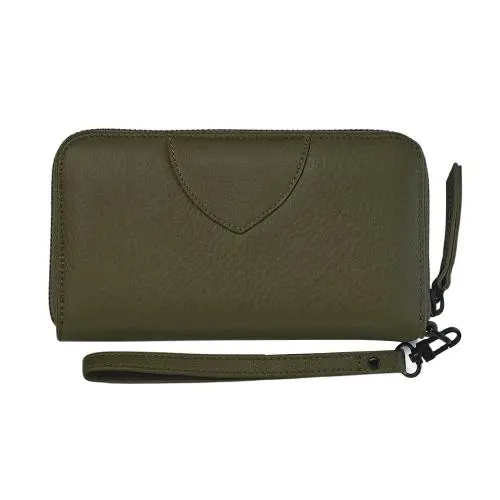Luxury genuine cowhide leather long purse custom logo woman wallet with wristband rfid protection