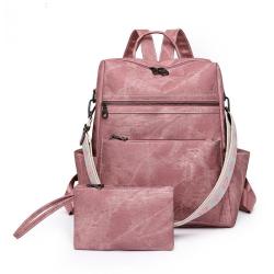 Vintage Casual Backpack Bags Set Leather Handbags for Women Big Handbags Ladies Large Capacity Travel Shoulder Bags With Strap